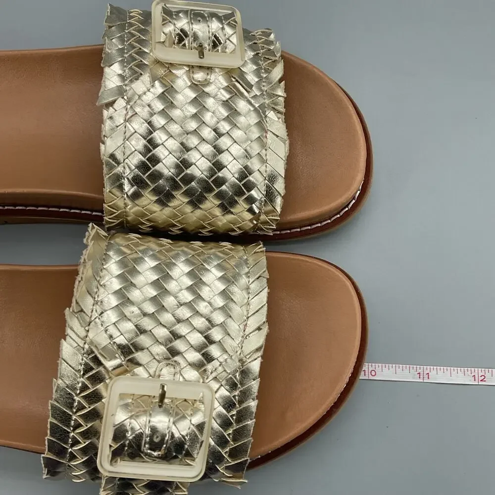 NEW earth Women’s Fontane Woven Flat Sandals Gold Size 6.5M